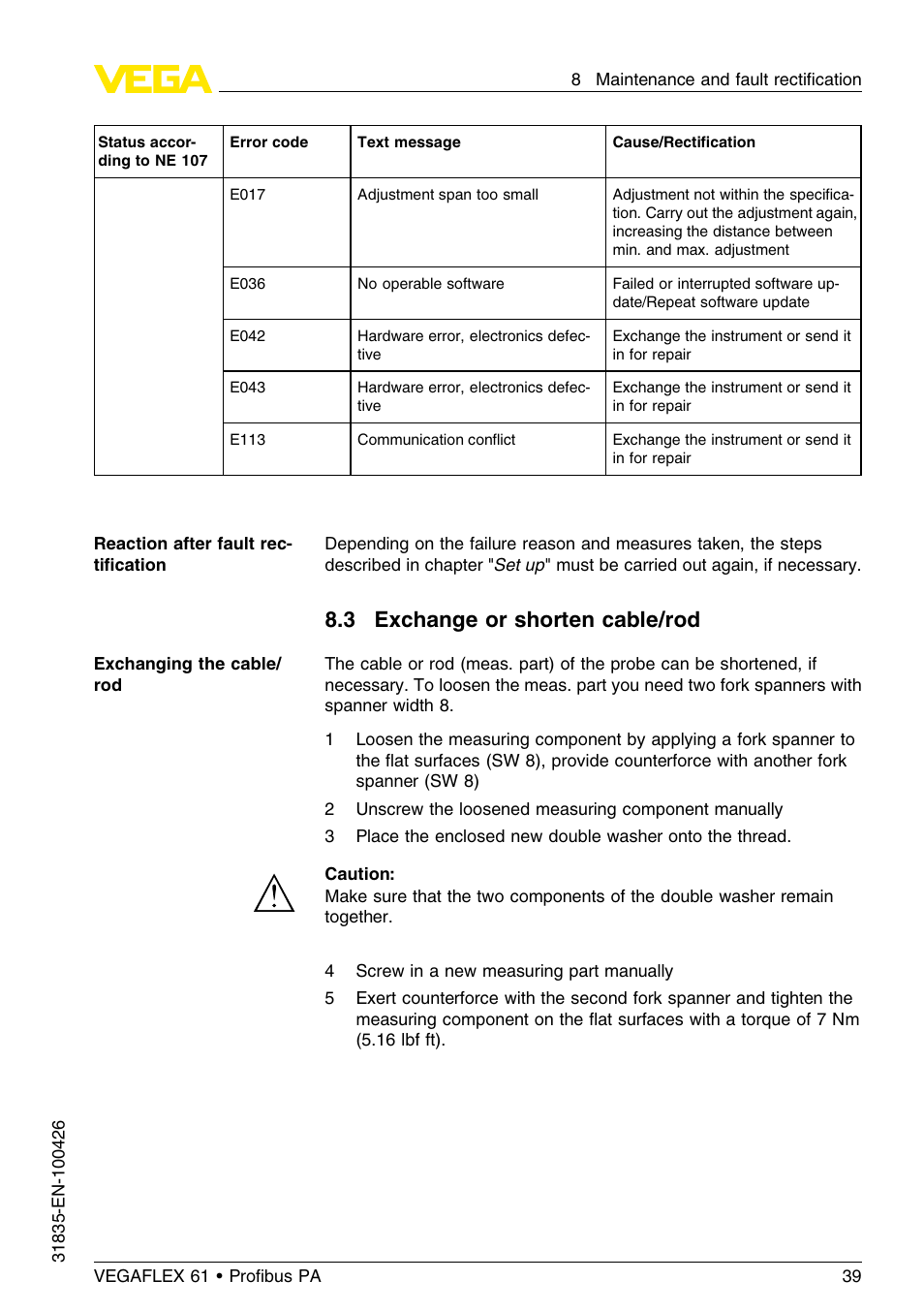 3 exchange or shorten cable/rod | VEGA VEGAFLEX 61 Profibus PA User Manual | Page 39 / 64