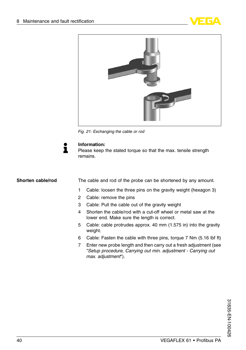 VEGA VEGAFLEX 61 Profibus PA User Manual | Page 40 / 64