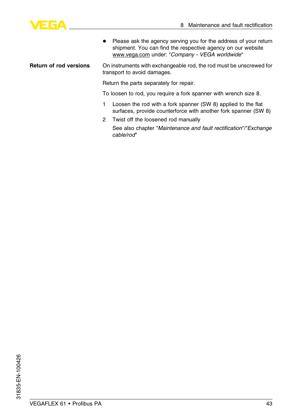 VEGA VEGAFLEX 61 Profibus PA User Manual | Page 43 / 64