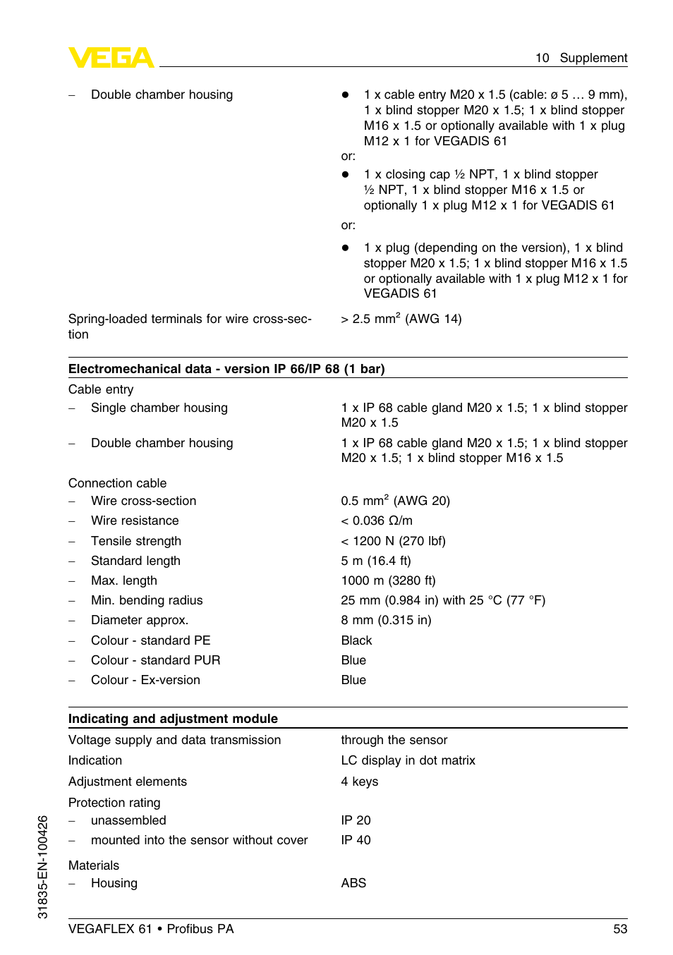 VEGA VEGAFLEX 61 Profibus PA User Manual | Page 53 / 64