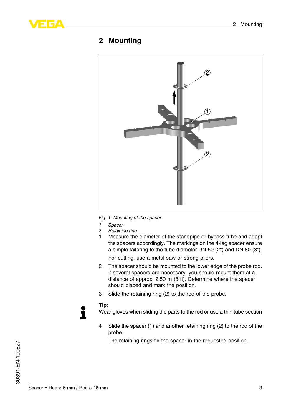 2 mounting, 2mounting | VEGA VEGAFLEX 66 Spacer Rod-ø 6 mm _ Rod-ø 16 mm User Manual | Page 3 / 12