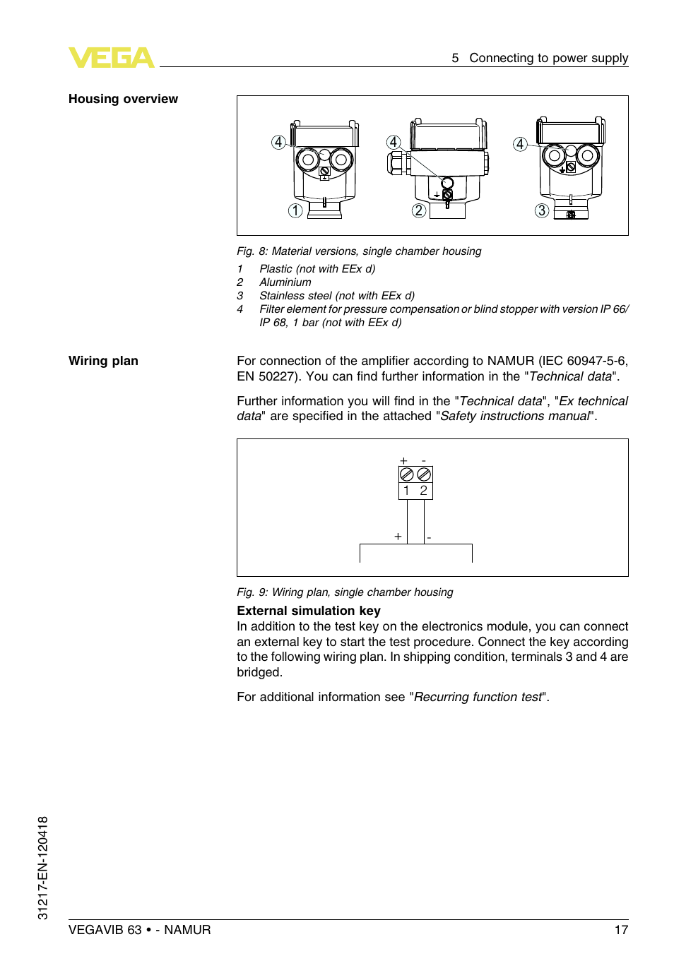 VEGA VEGAVIB 63 - NAMUR User Manual | Page 17 / 40