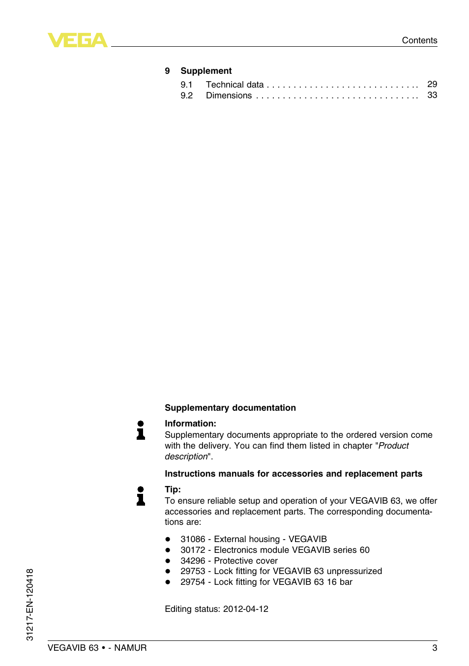 VEGA VEGAVIB 63 - NAMUR User Manual | Page 3 / 40