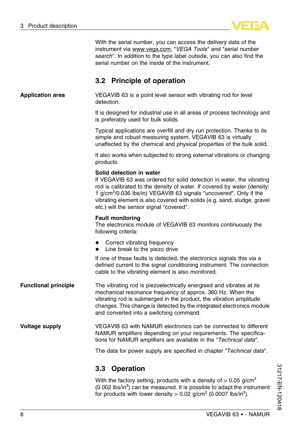 2 principle of operation, 3 operation | VEGA VEGAVIB 63 - NAMUR User Manual | Page 8 / 40