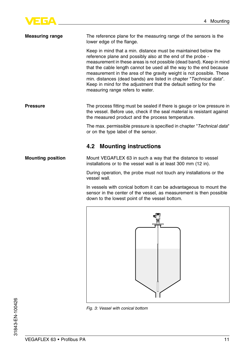2 mounting instructions | VEGA VEGAFLEX 63 Profibus PA User Manual | Page 11 / 60