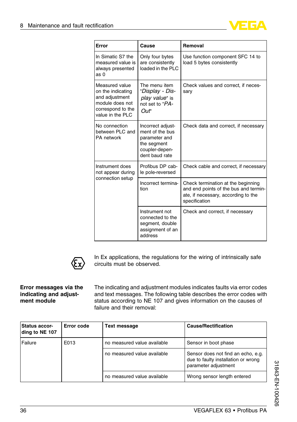 VEGA VEGAFLEX 63 Profibus PA User Manual | Page 36 / 60