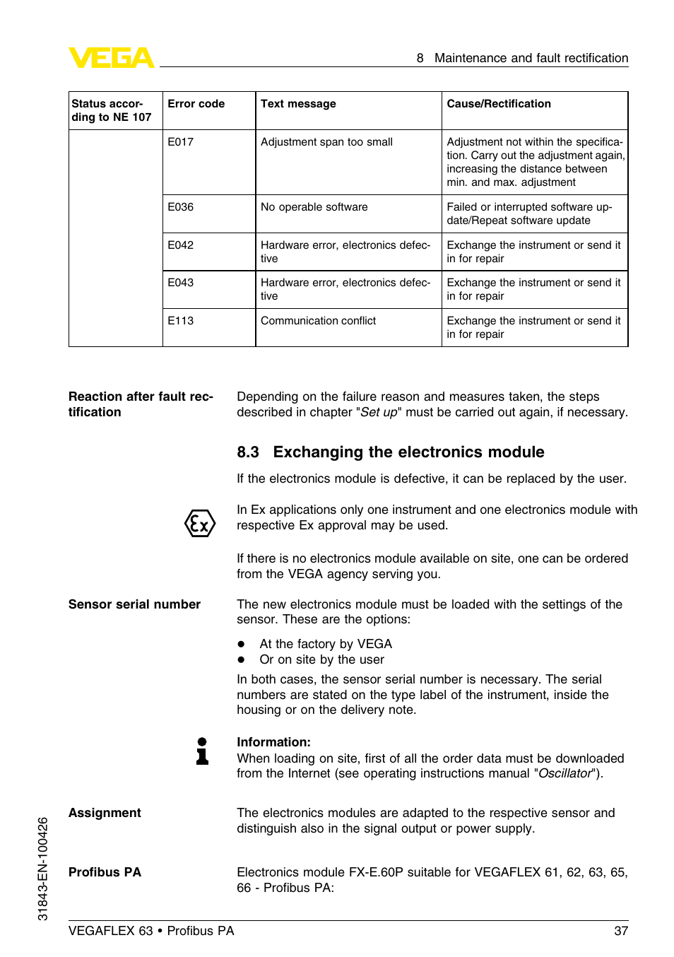 3 exchanging the electronics module | VEGA VEGAFLEX 63 Profibus PA User Manual | Page 37 / 60