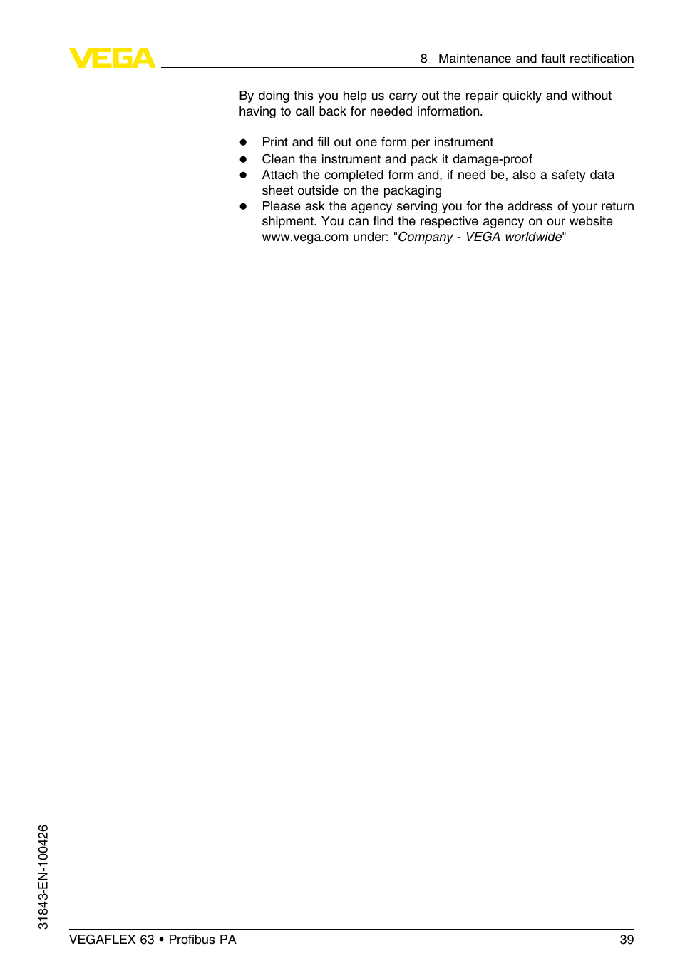 VEGA VEGAFLEX 63 Profibus PA User Manual | Page 39 / 60