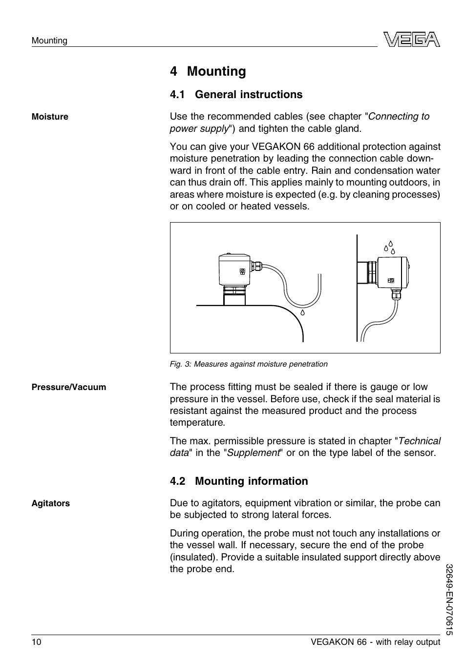 4 mounting, 1 general instructions, 2 mounting information | 4 m ounting | VEGA VEGAKON 66 with relay output User Manual | Page 10 / 28