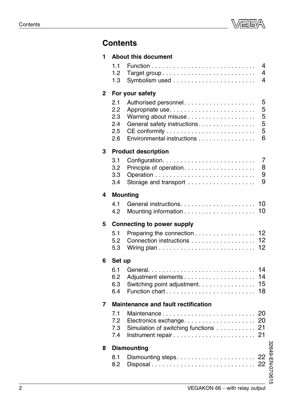 VEGA VEGAKON 66 with relay output User Manual | Page 2 / 28