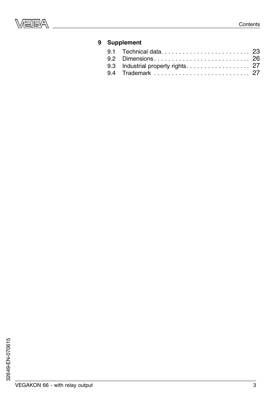 VEGA VEGAKON 66 with relay output User Manual | Page 3 / 28