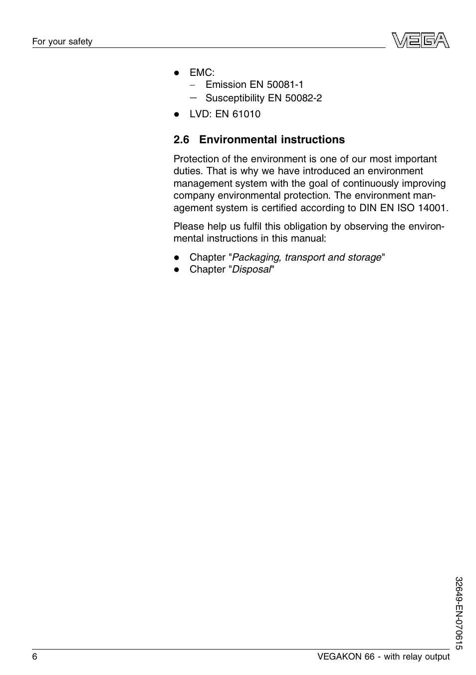 6 environmental instructions | VEGA VEGAKON 66 with relay output User Manual | Page 6 / 28