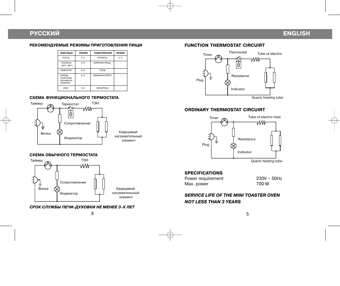 Русский, English | Vitek VT-1270 User Manual | Page 5 / 6