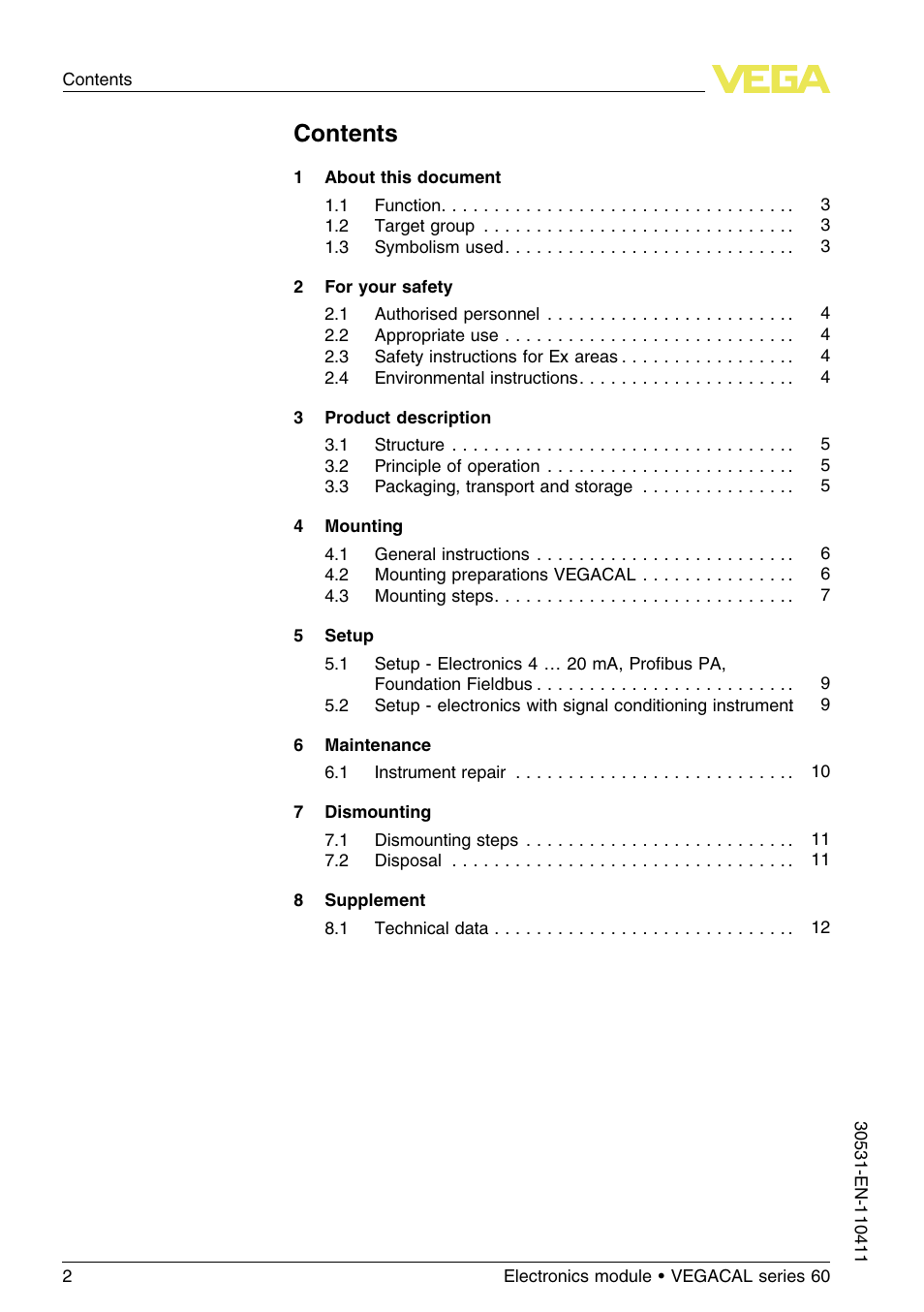 VEGA VEGACAL series 60 User Manual | Page 2 / 16