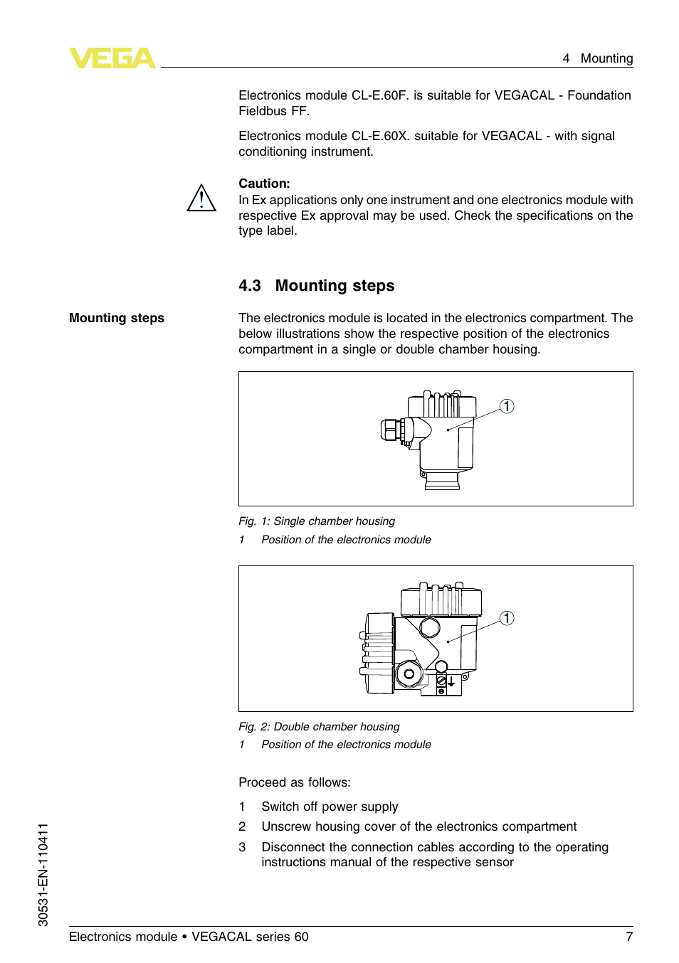 3 mounting steps | VEGA VEGACAL series 60 User Manual | Page 7 / 16