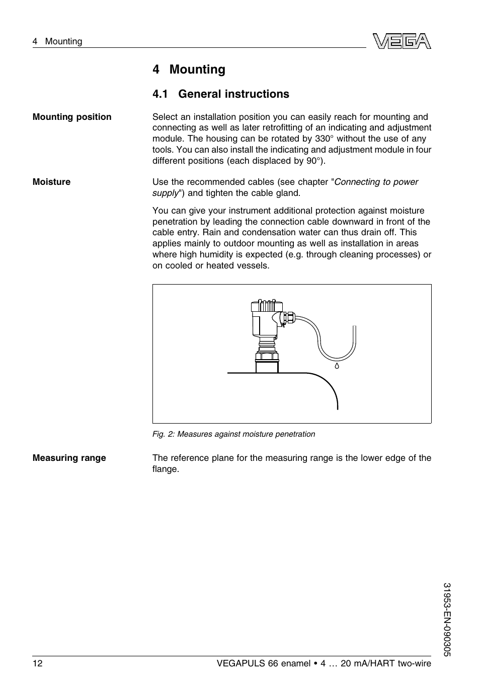 4 mounting, 1 general instructions | VEGA VEGAPULS 66 (≥ 2.0.0 - ≤ 3.8) enamel 4 … 20 mA_HART two-wire User Manual | Page 12 / 64
