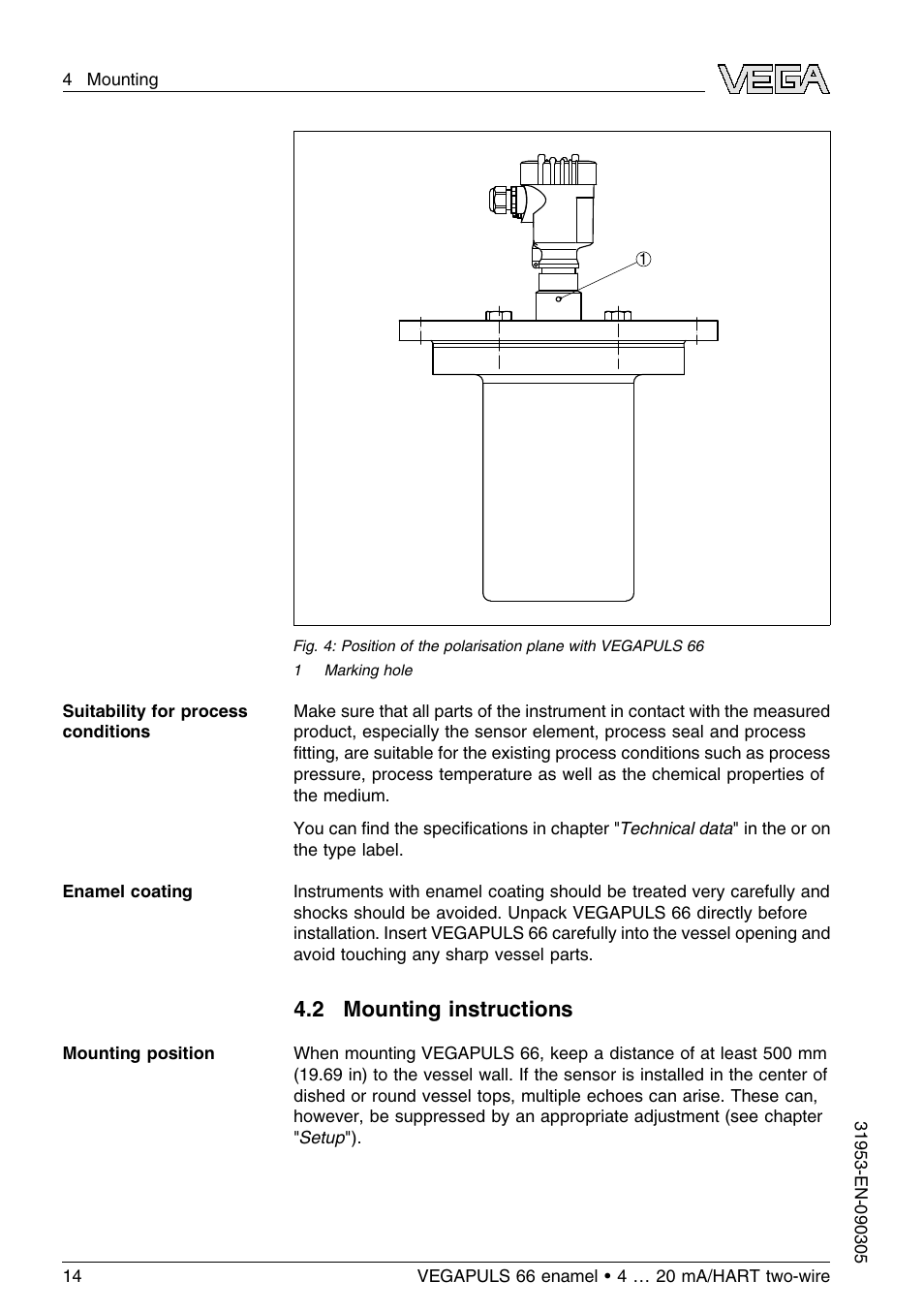 2 mounting instructions | VEGA VEGAPULS 66 (≥ 2.0.0 - ≤ 3.8) enamel 4 … 20 mA_HART two-wire User Manual | Page 14 / 64