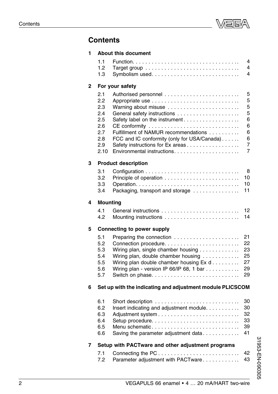 VEGA VEGAPULS 66 (≥ 2.0.0 - ≤ 3.8) enamel 4 … 20 mA_HART two-wire User Manual | Page 2 / 64