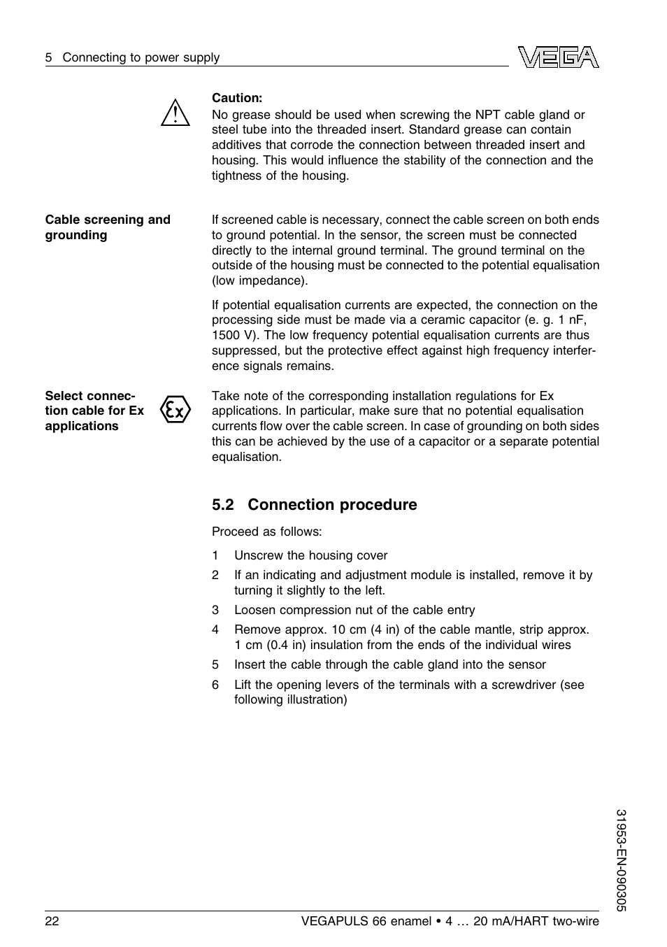 2 connection procedure | VEGA VEGAPULS 66 (≥ 2.0.0 - ≤ 3.8) enamel 4 … 20 mA_HART two-wire User Manual | Page 22 / 64