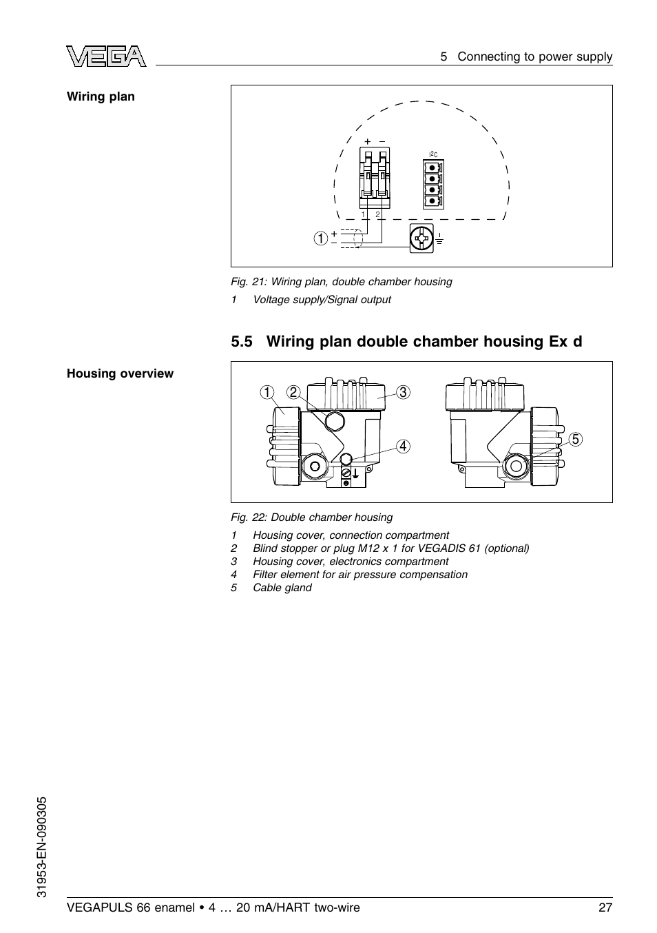 5 wiring plan double chamber housing ex d, 5 wiring plan double chamber housing ex d | VEGA VEGAPULS 66 (≥ 2.0.0 - ≤ 3.8) enamel 4 … 20 mA_HART two-wire User Manual | Page 27 / 64
