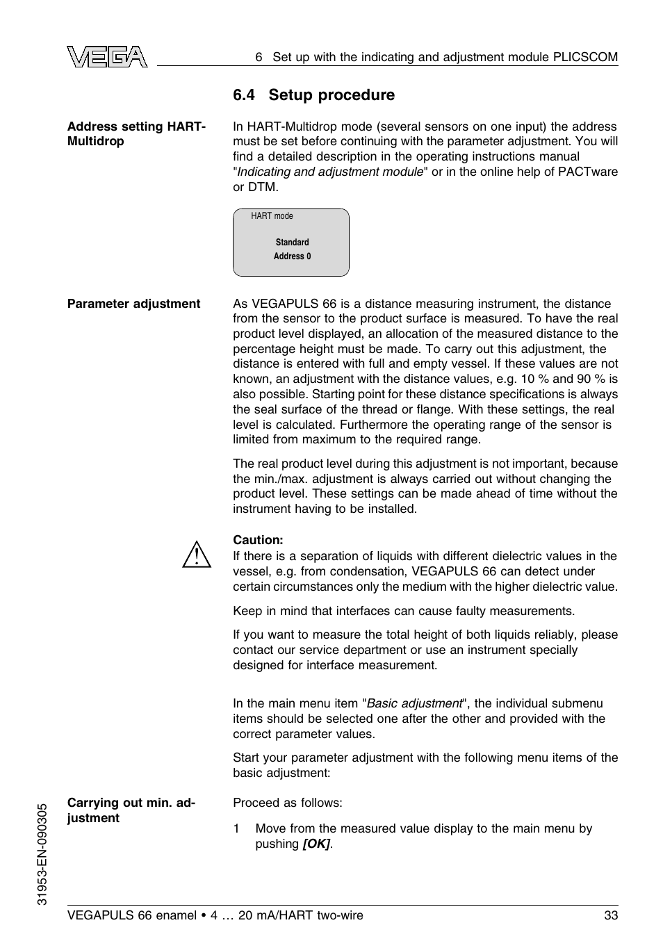 4 setup procedure | VEGA VEGAPULS 66 (≥ 2.0.0 - ≤ 3.8) enamel 4 … 20 mA_HART two-wire User Manual | Page 33 / 64
