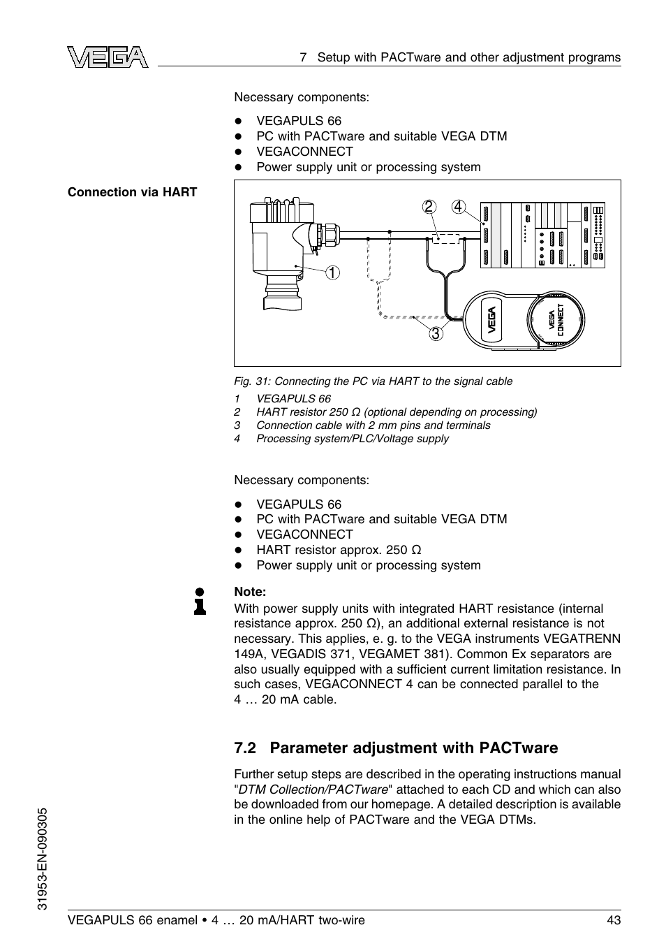 2 parameter adjustment with pactware | VEGA VEGAPULS 66 (≥ 2.0.0 - ≤ 3.8) enamel 4 … 20 mA_HART two-wire User Manual | Page 43 / 64