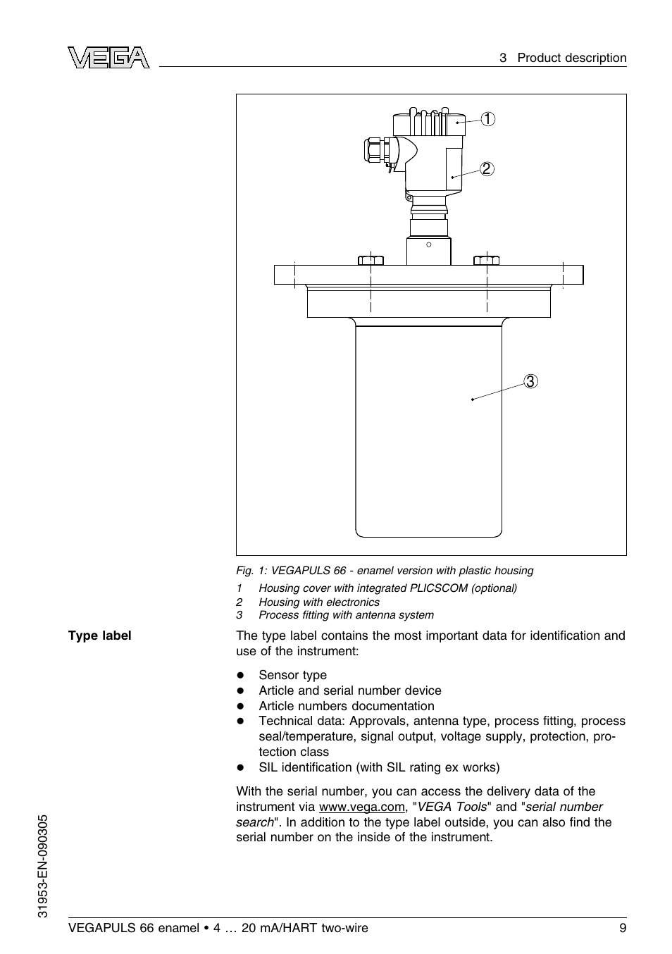 VEGA VEGAPULS 66 (≥ 2.0.0 - ≤ 3.8) enamel 4 … 20 mA_HART two-wire User Manual | Page 9 / 64