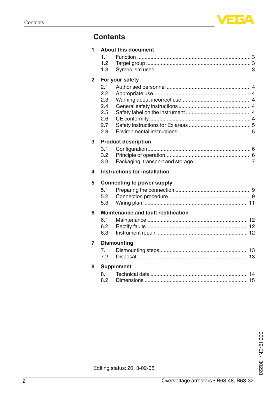 VEGA B63-32 User Manual | Page 2 / 16