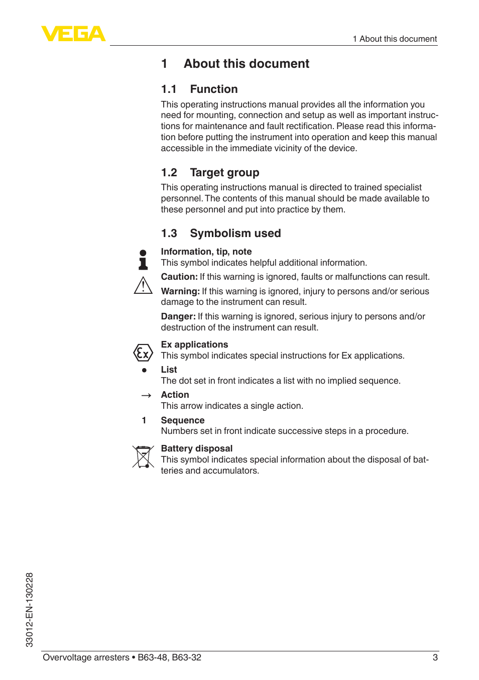 1 about this document | VEGA B63-32 User Manual | Page 3 / 16