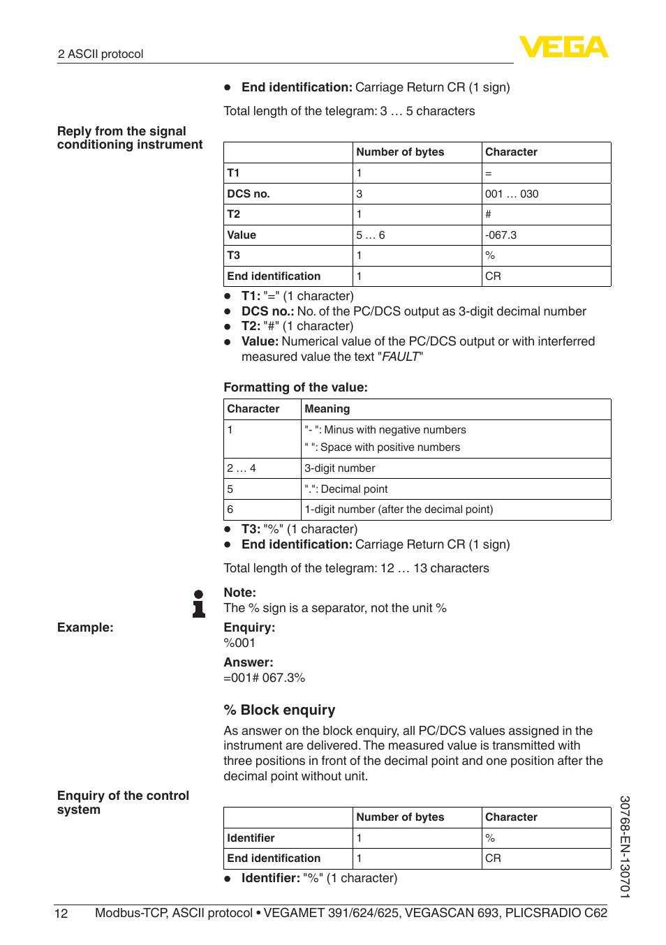 VEGA Modbus-TCP, ASCII protocol User Manual | Page 12 / 32