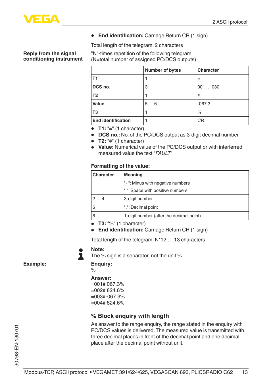 VEGA Modbus-TCP, ASCII protocol User Manual | Page 13 / 32