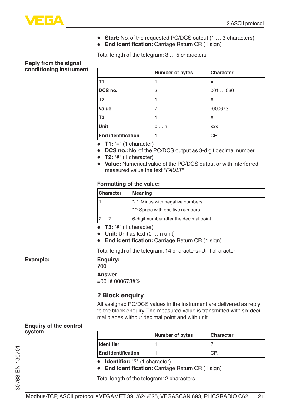 VEGA Modbus-TCP, ASCII protocol User Manual | Page 21 / 32