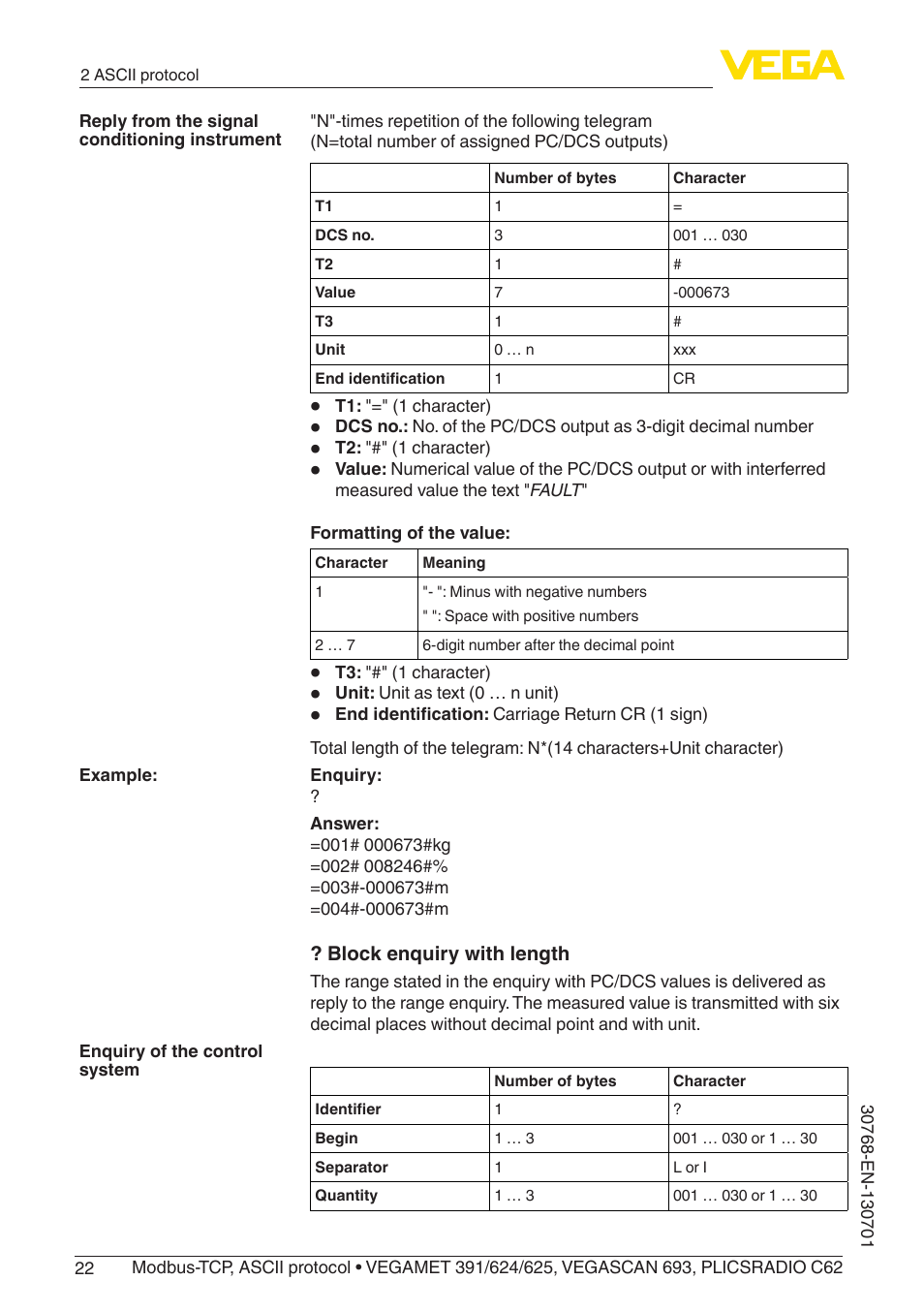 VEGA Modbus-TCP, ASCII protocol User Manual | Page 22 / 32