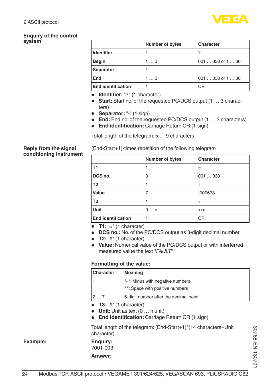 VEGA Modbus-TCP, ASCII protocol User Manual | Page 24 / 32