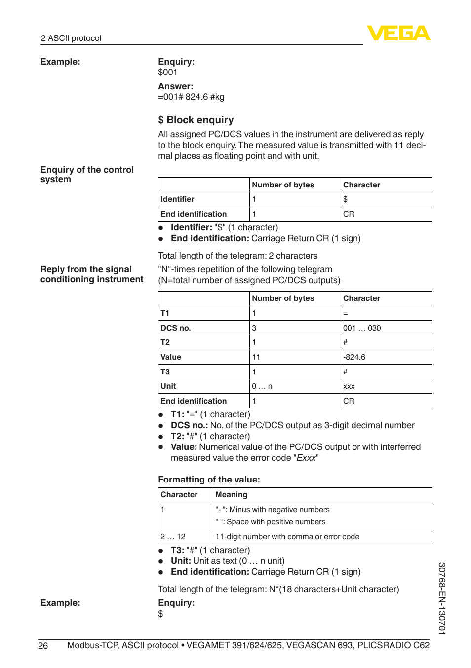 VEGA Modbus-TCP, ASCII protocol User Manual | Page 26 / 32