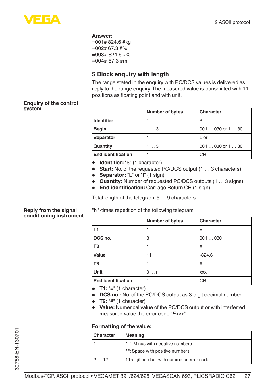 VEGA Modbus-TCP, ASCII protocol User Manual | Page 27 / 32