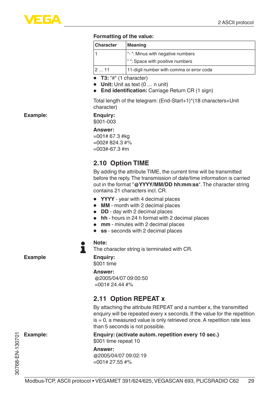 10 option time, 11 option repeat x | VEGA Modbus-TCP, ASCII protocol User Manual | Page 29 / 32