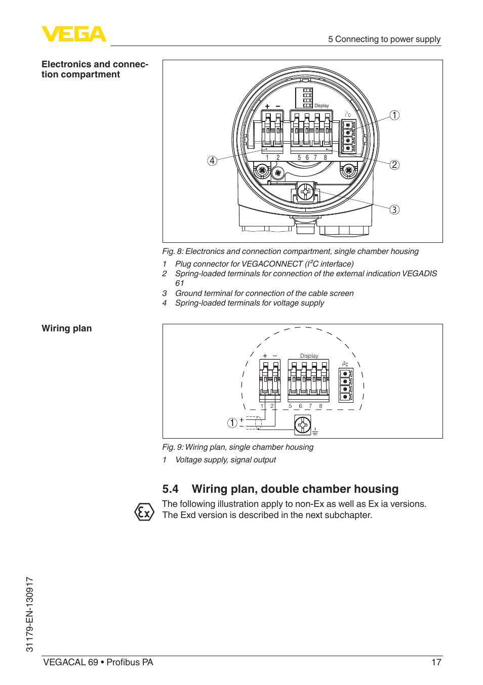 4 wiring plan, double chamber housing | VEGA VEGACAL 69 Profibus PA User Manual | Page 17 / 48