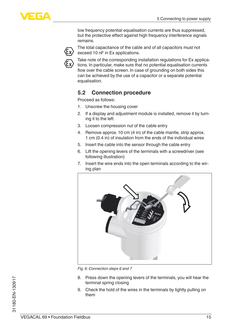 2 connection procedure | VEGA VEGACAL 69 Foundation Fieldbus User Manual | Page 15 / 48