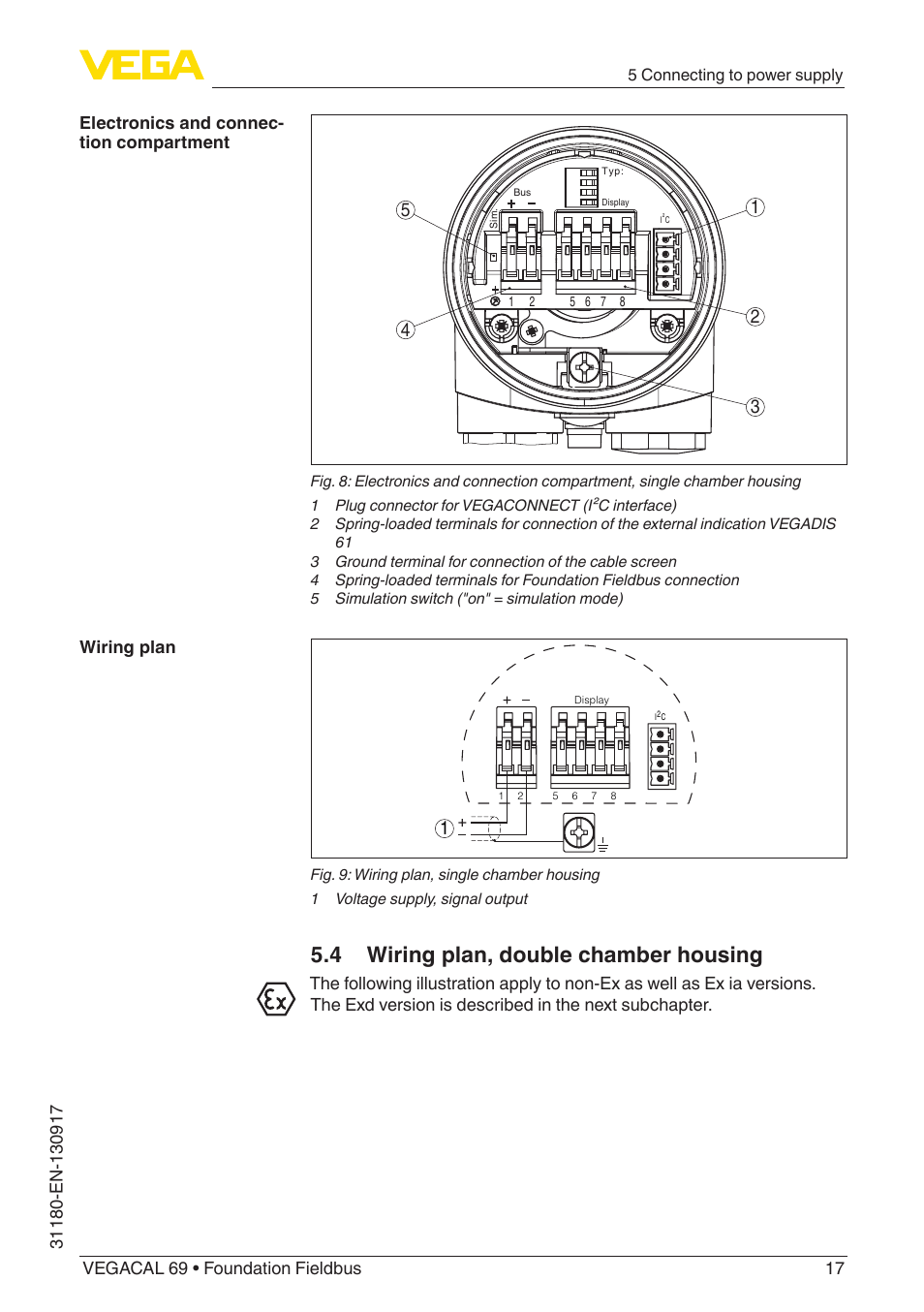 4 wiring plan, double chamber housing | VEGA VEGACAL 69 Foundation Fieldbus User Manual | Page 17 / 48
