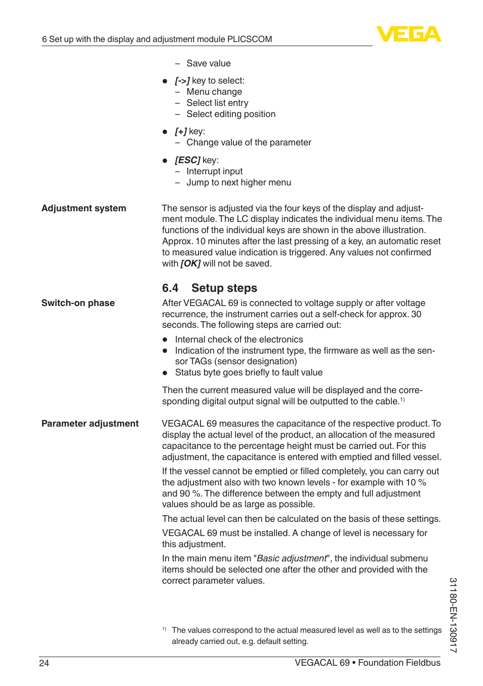 4 setup steps | VEGA VEGACAL 69 Foundation Fieldbus User Manual | Page 24 / 48