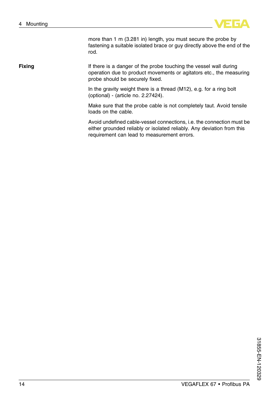 VEGA VEGAFLEX 67 (-40…+150°C) Profibus PA User Manual | Page 14 / 64