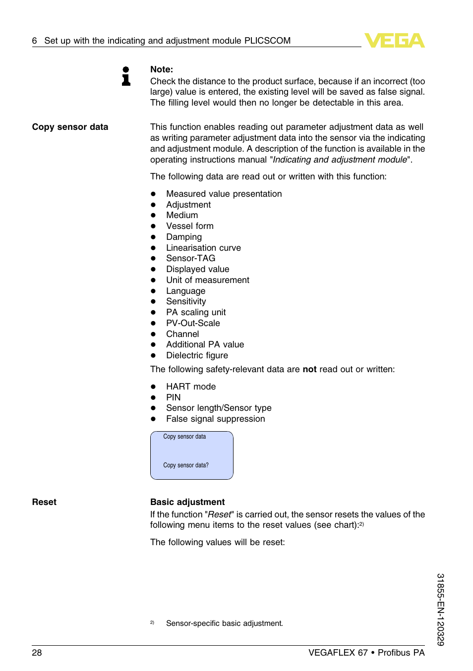 VEGA VEGAFLEX 67 (-40…+150°C) Profibus PA User Manual | Page 28 / 64