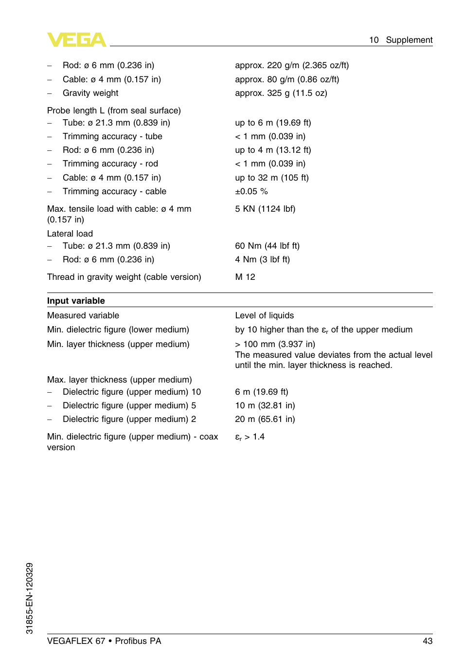 VEGA VEGAFLEX 67 (-40…+150°C) Profibus PA User Manual | Page 43 / 64