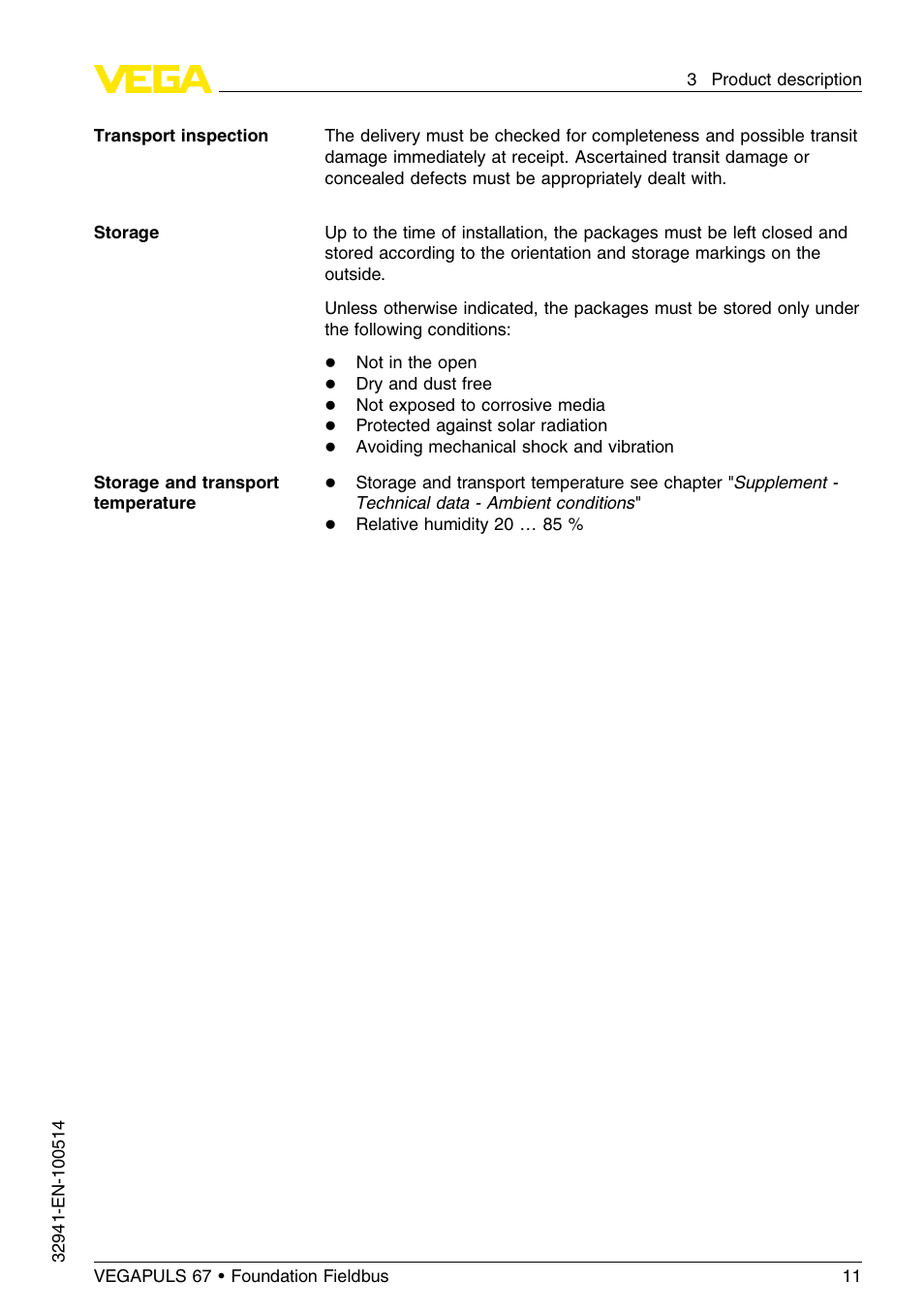 VEGA VEGAPULS 67 (≥ 2.0.0 - ≤ 3.8) Foundation Fieldbus User Manual | Page 11 / 72