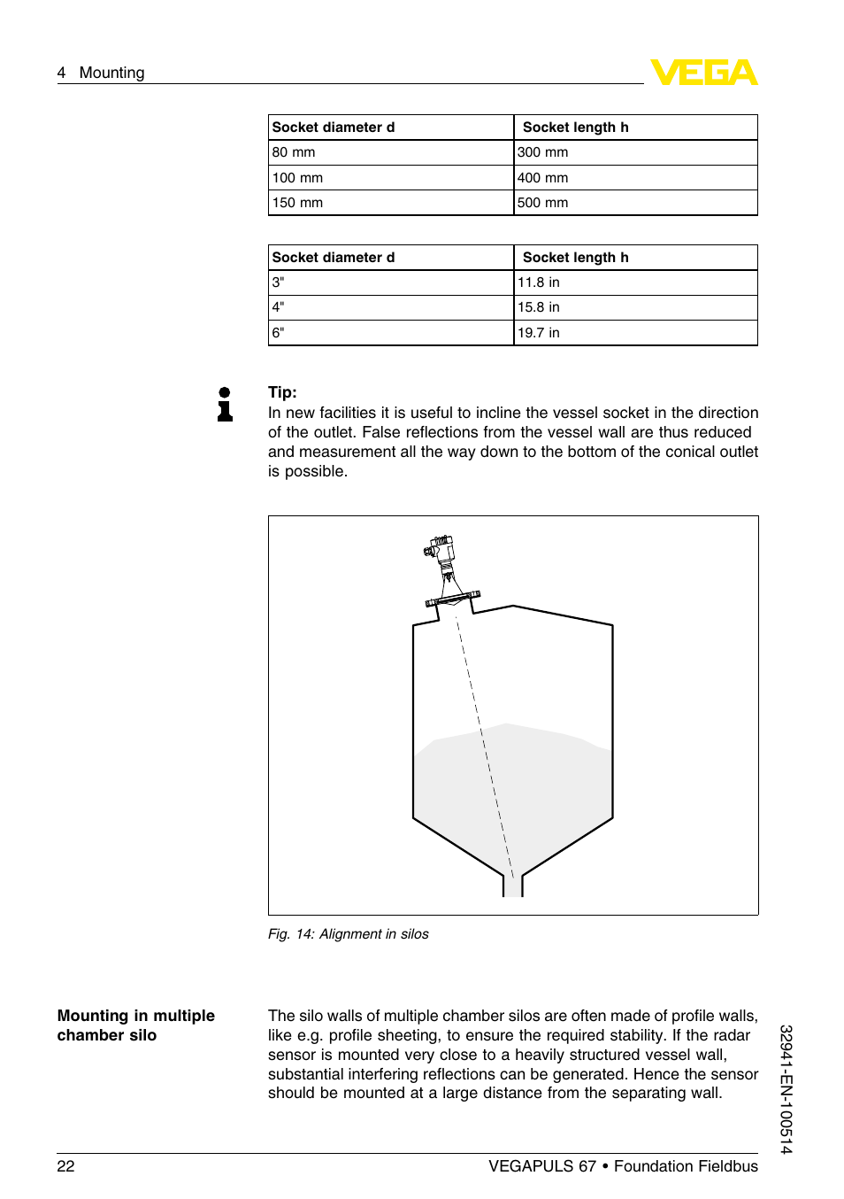 VEGA VEGAPULS 67 (≥ 2.0.0 - ≤ 3.8) Foundation Fieldbus User Manual | Page 22 / 72