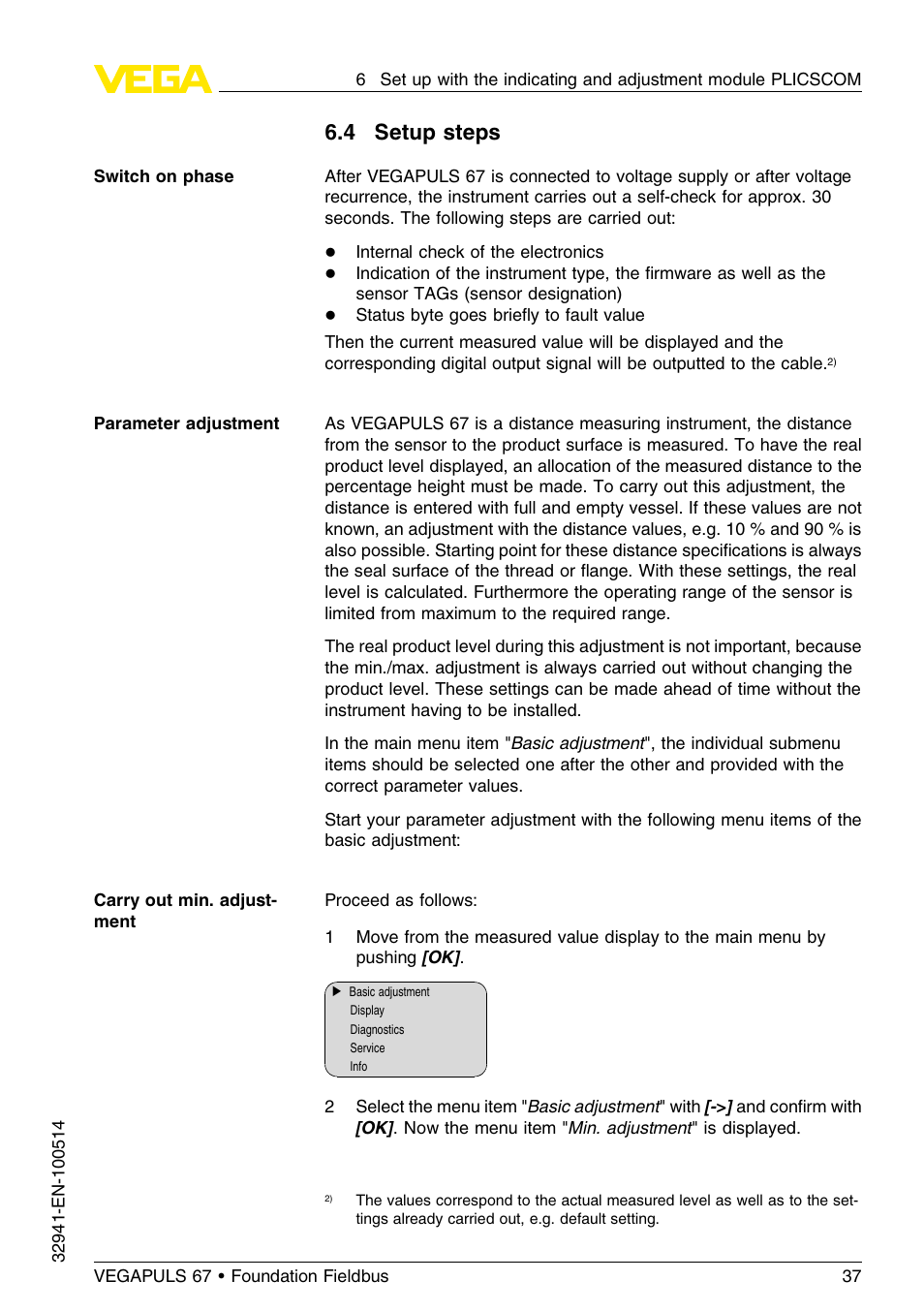 4 setup steps | VEGA VEGAPULS 67 (≥ 2.0.0 - ≤ 3.8) Foundation Fieldbus User Manual | Page 37 / 72