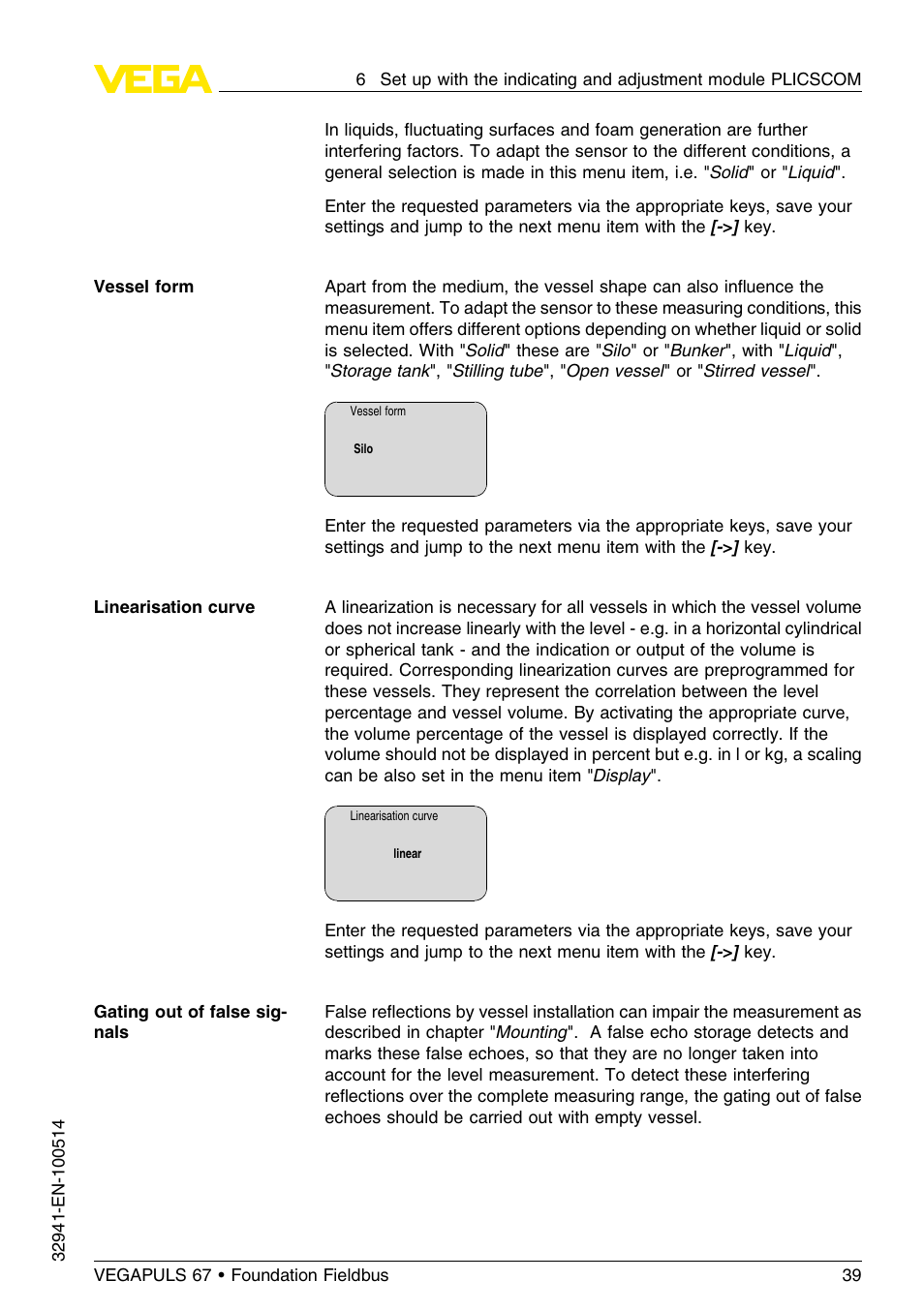 VEGA VEGAPULS 67 (≥ 2.0.0 - ≤ 3.8) Foundation Fieldbus User Manual | Page 39 / 72