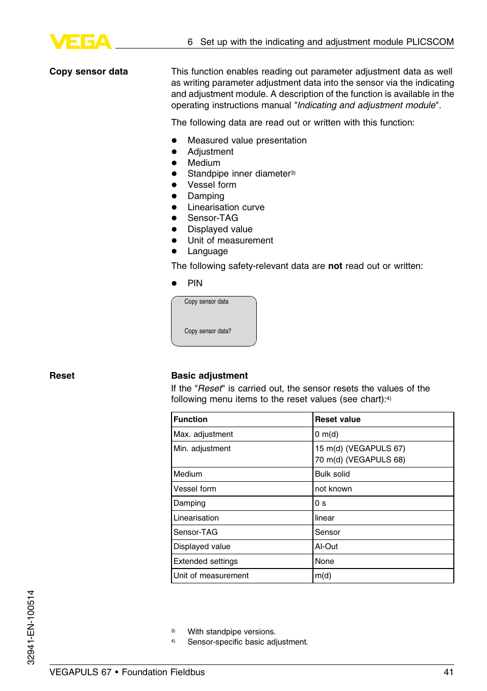 VEGA VEGAPULS 67 (≥ 2.0.0 - ≤ 3.8) Foundation Fieldbus User Manual | Page 41 / 72