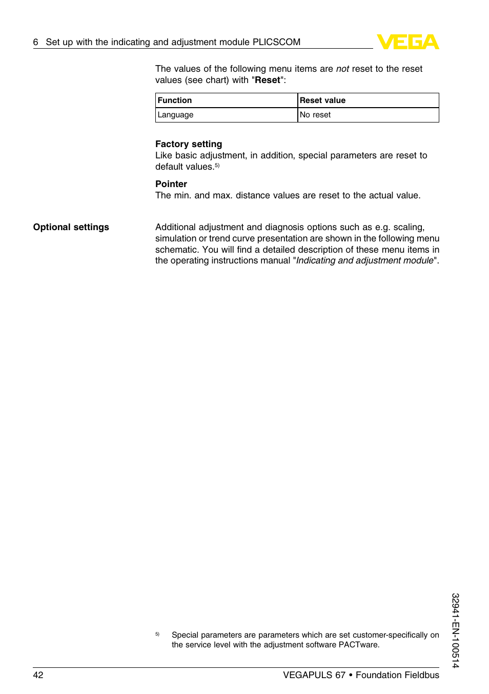 VEGA VEGAPULS 67 (≥ 2.0.0 - ≤ 3.8) Foundation Fieldbus User Manual | Page 42 / 72